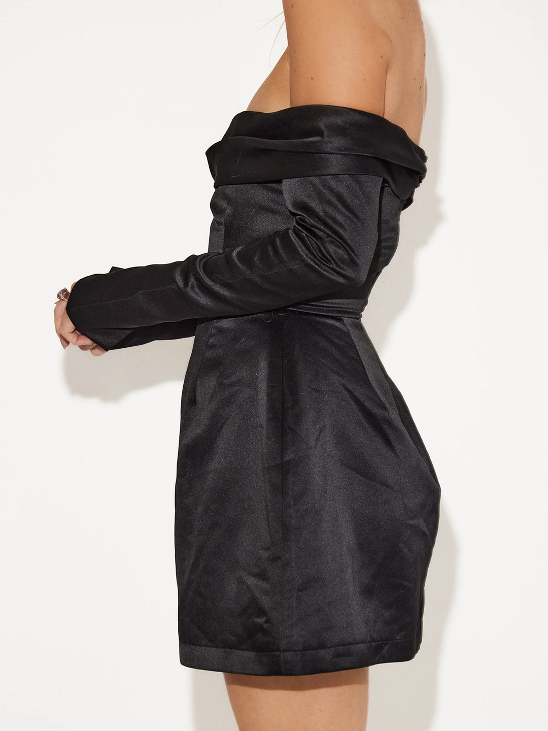 Off Shoulder Long Sleeve Overfold Mini Dress  Liora Lane Boutique Dresses