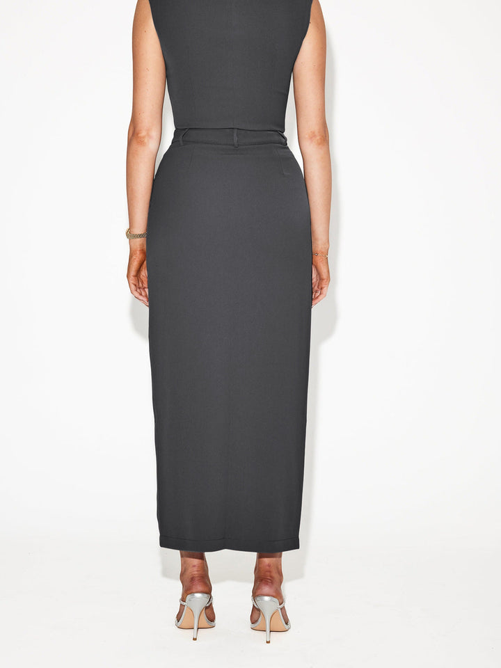 Split-front Solid Midi Skirt  Liora Lane Boutique Skirts