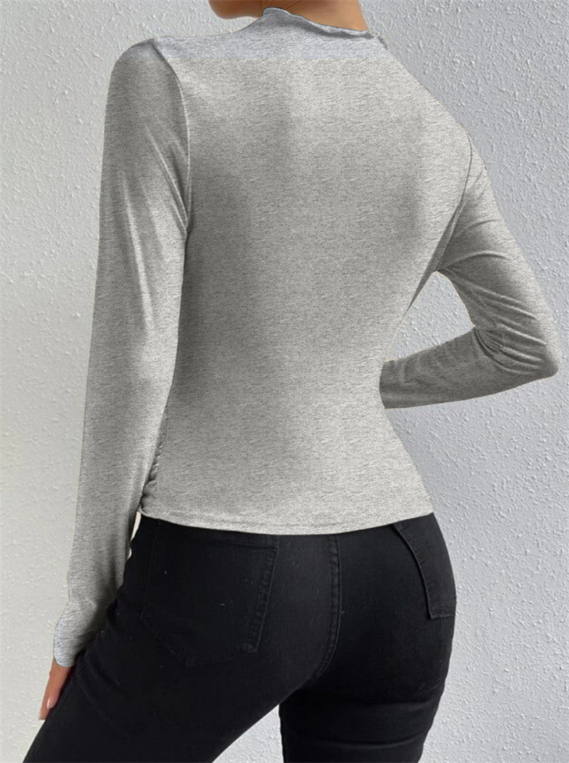 Ruching Long Sleeve Shirt  Liora Lane Boutique T-Shirts