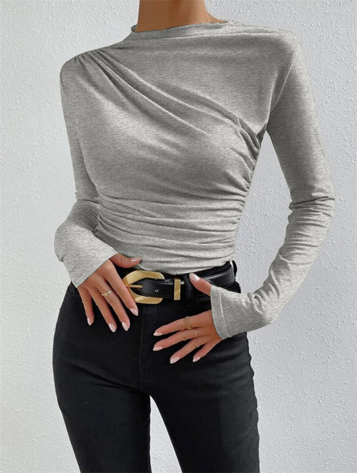 Ruching Long Sleeve Shirt  Liora Lane Boutique T-Shirts Light Grey / XL 22.00