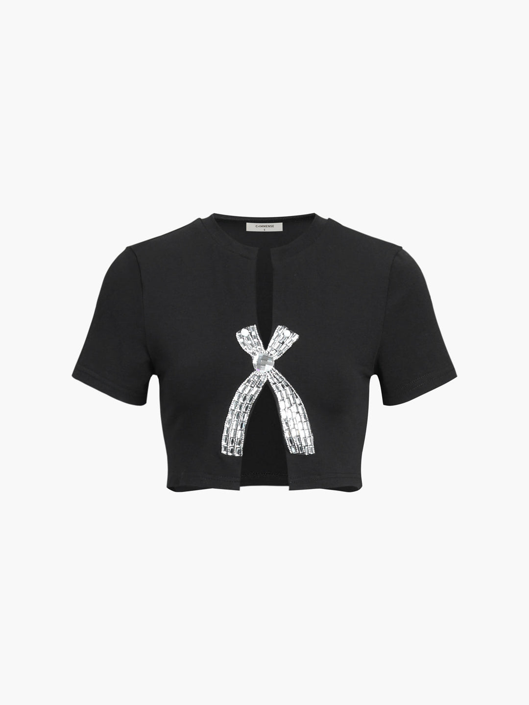 Rhinestone Bow Decorated Top  Liora Lane Boutique T-Shirts