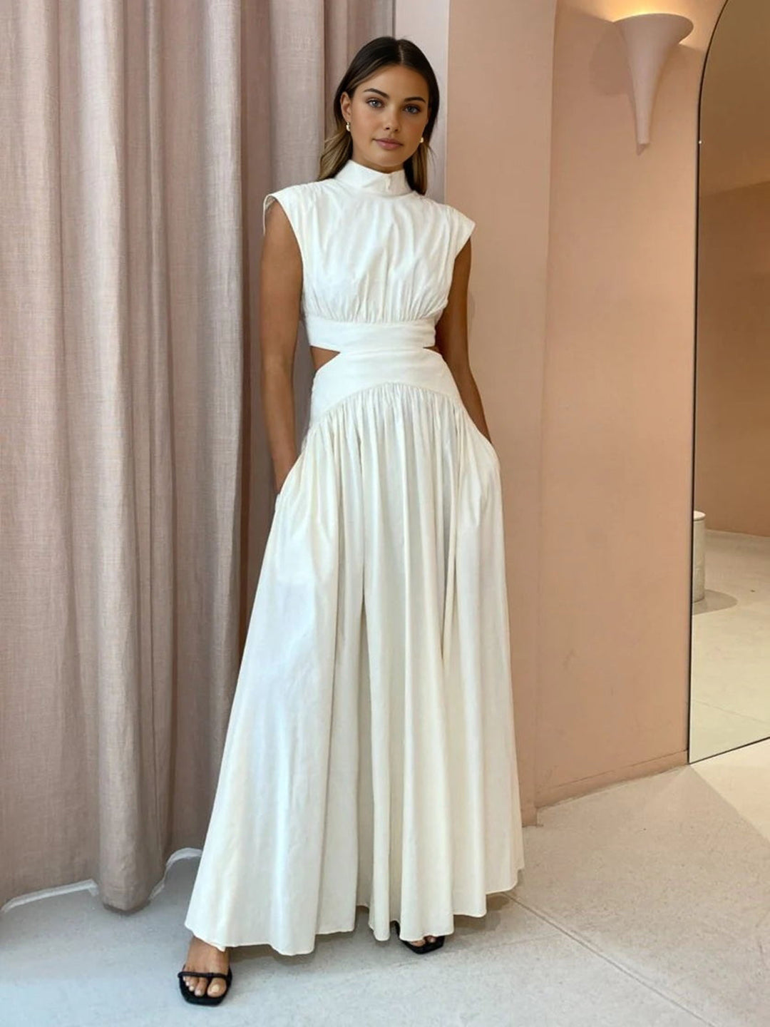 Mock Neck Cut Out Long Dress  Liora Lane Boutique Dresses