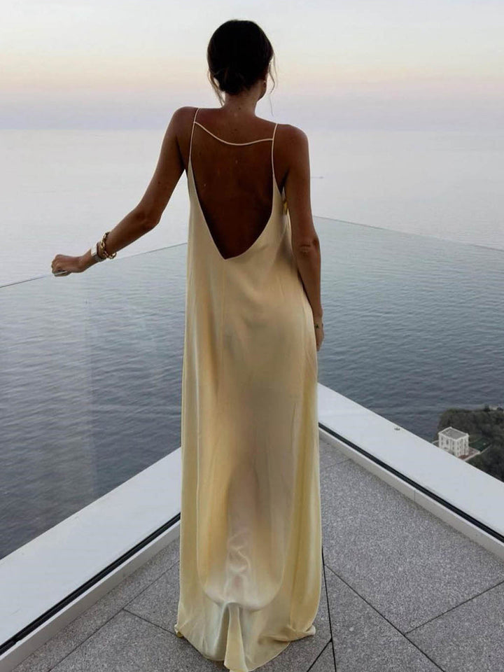 Backless Vacation Satin Long Dress  Liora Lane Boutique Dresses