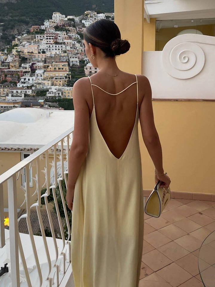 Backless Vacation Satin Long Dress  Liora Lane Boutique Dresses