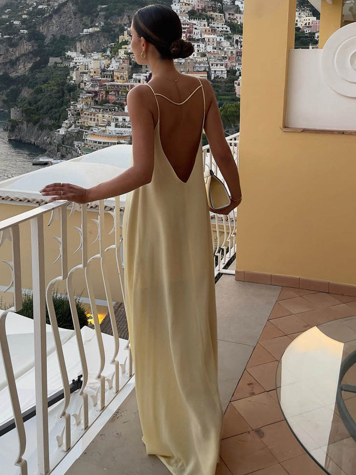 Backless Vacation Satin Long Dress  Liora Lane Boutique Dresses