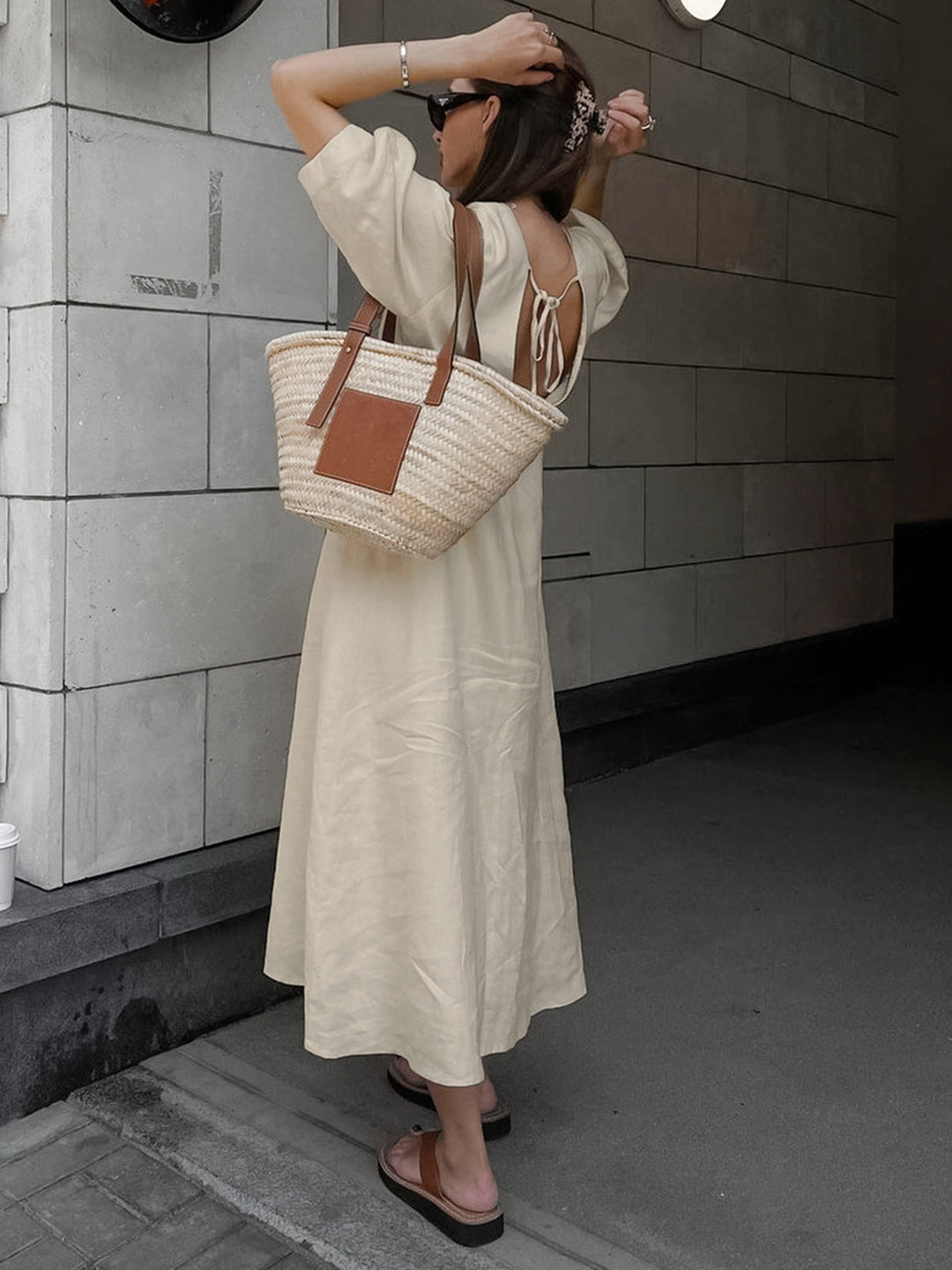 Cotton & Linen Button-Front Knotted Long Dress  Liora Lane Boutique Dresses