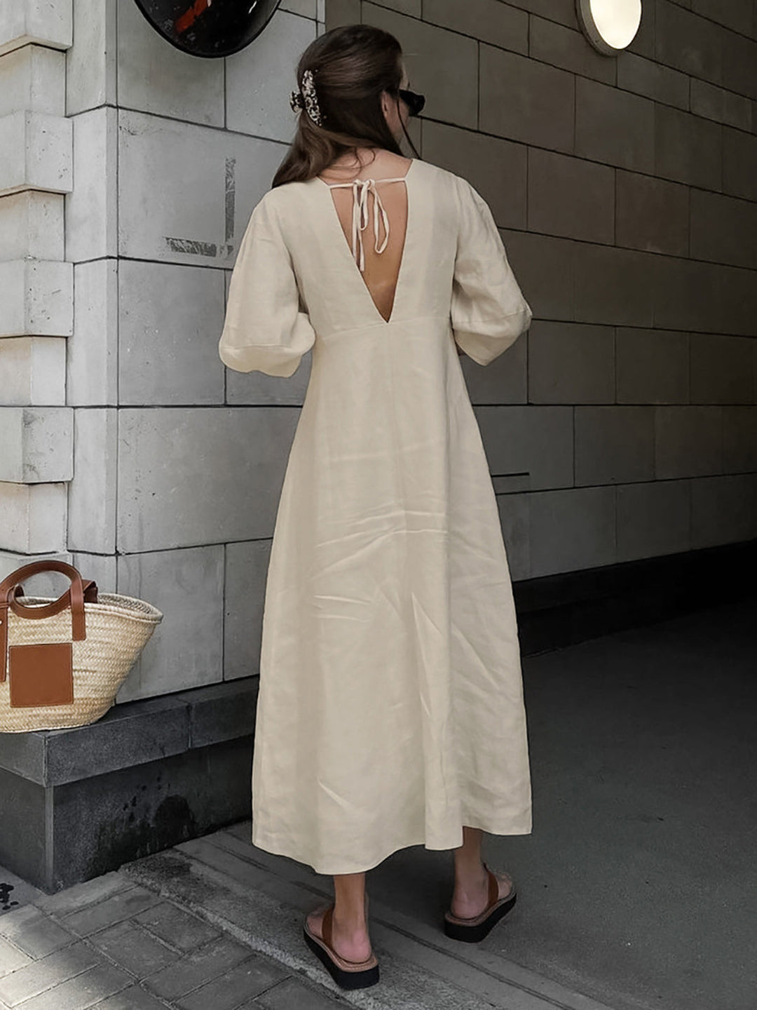 Cotton & Linen Button-Front Knotted Long Dress  Liora Lane Boutique Dresses