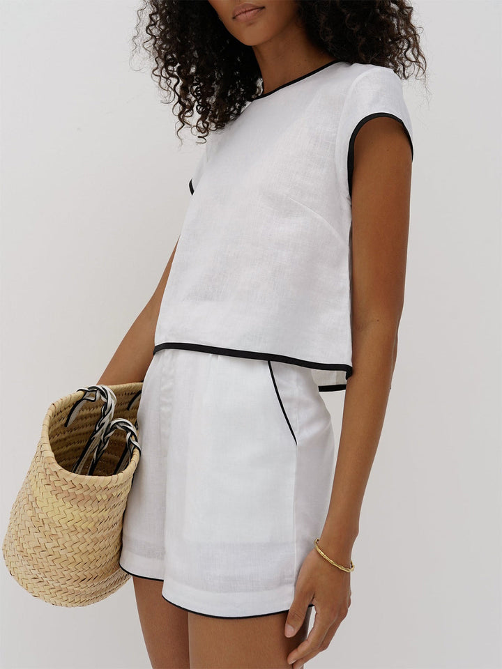Pure Cotton Contrast Trim Shorts Set  Liora Lane Boutique Short Sets
