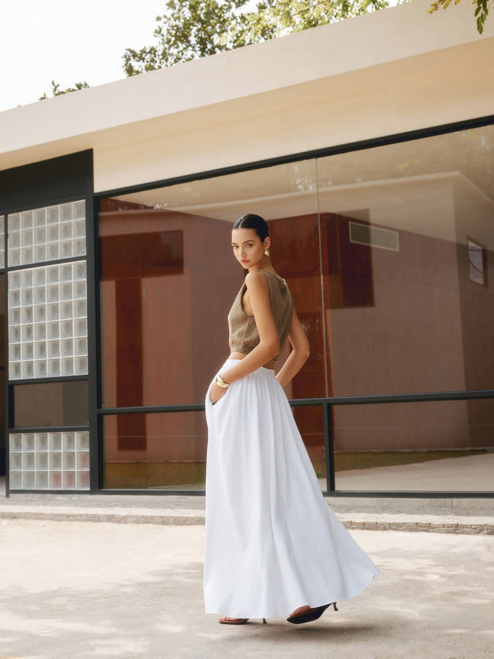 Linen Pleated Maxi Skirt  Liora Lane Boutique Skirts