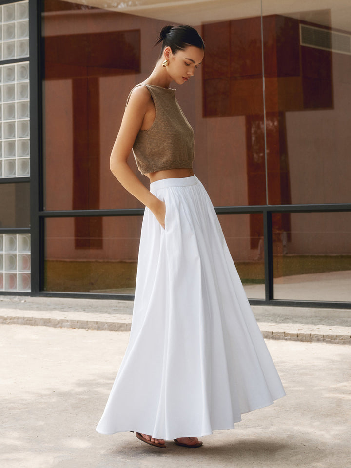 Linen Pleated Maxi Skirt  Liora Lane Boutique Skirts White / XL 65.00