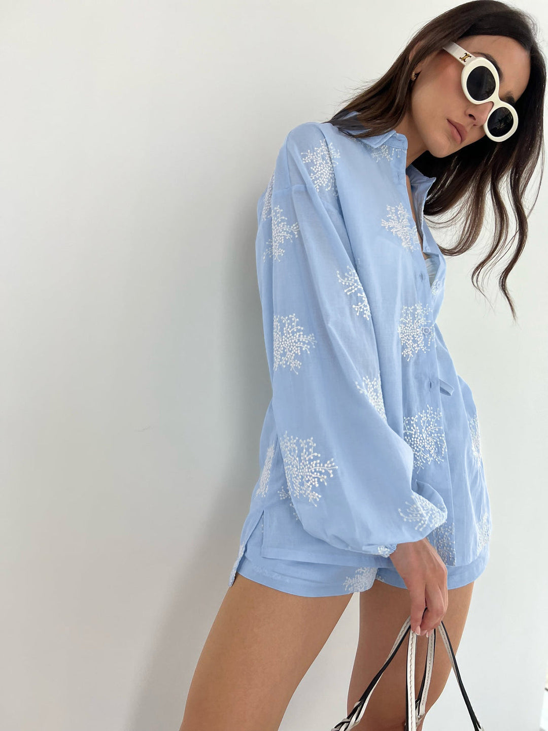 Semi-Sheer Plant Embroidery Casual Shorts Set  Liora Lane Boutique Short Sets