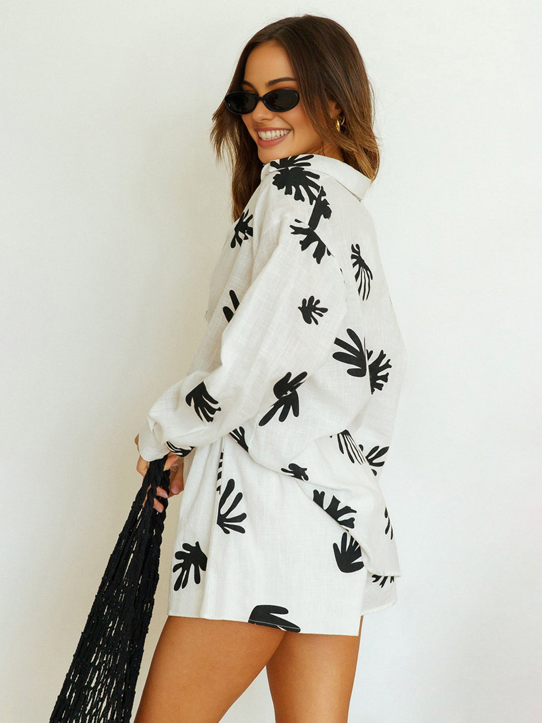 Chill Life Plant Print Shorts Set  Liora Lane Boutique Short Sets