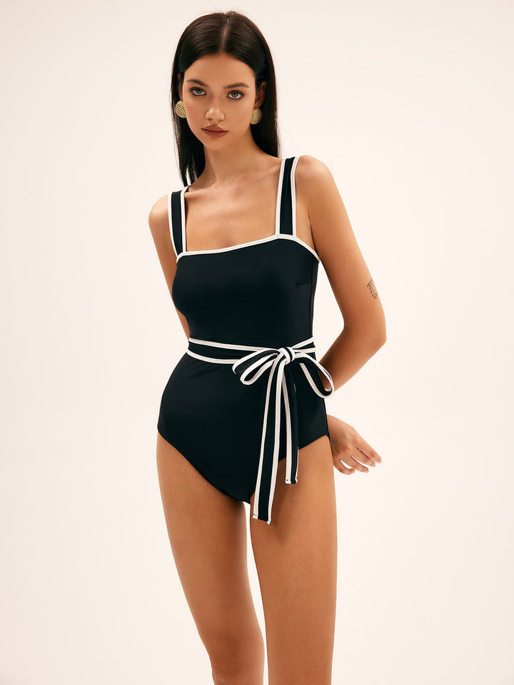 Sunbeam Contrast Belted One Piece Swimsuit  Liora Lane Boutique One-Pieces Black / L 97.99