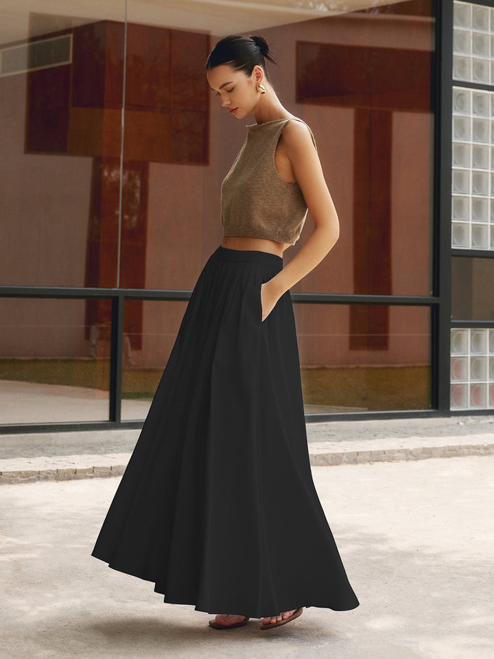 Linen Pleated Maxi Skirt  Liora Lane Boutique Skirts Black / XL 65.00