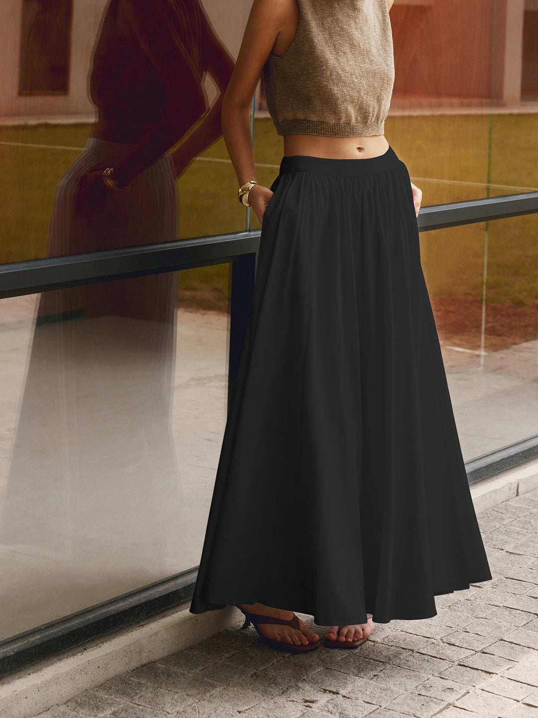 Linen Pleated Maxi Skirt  Liora Lane Boutique Skirts