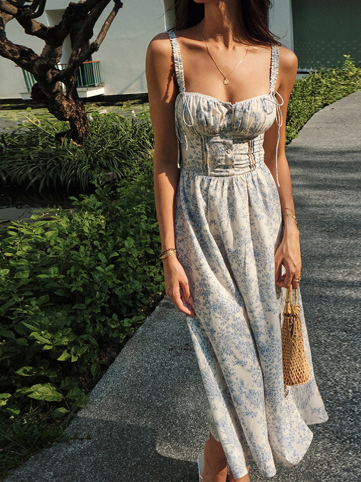 Sapphire Garden Floral Cami Midi Dress  Liora Lane Boutique Dresses Bluewhite / XL 49.00
