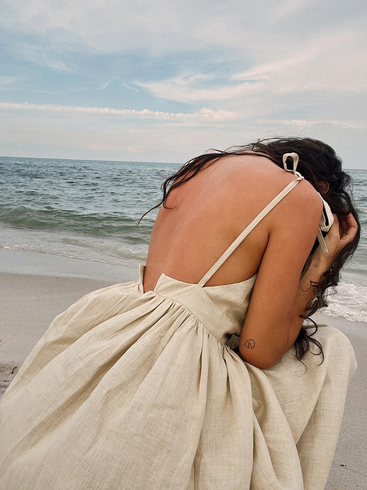 Cotton & Linen Backless Long Dress  Liora Lane Boutique Dresses