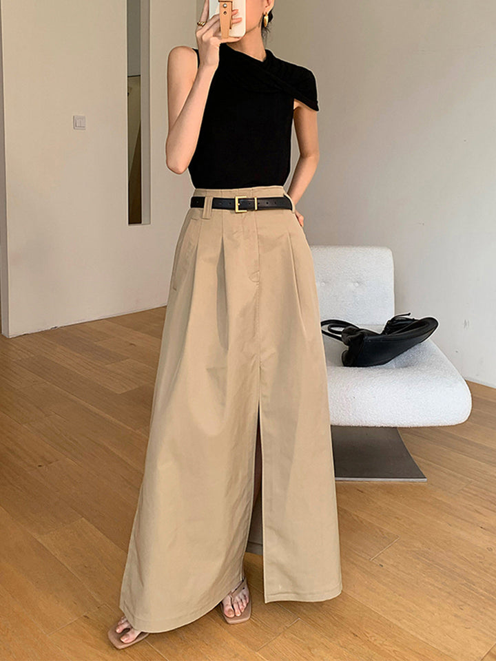 Oversized Cotton Split Maxi Skirt Without Belt  Liora Lane Boutique Skirts