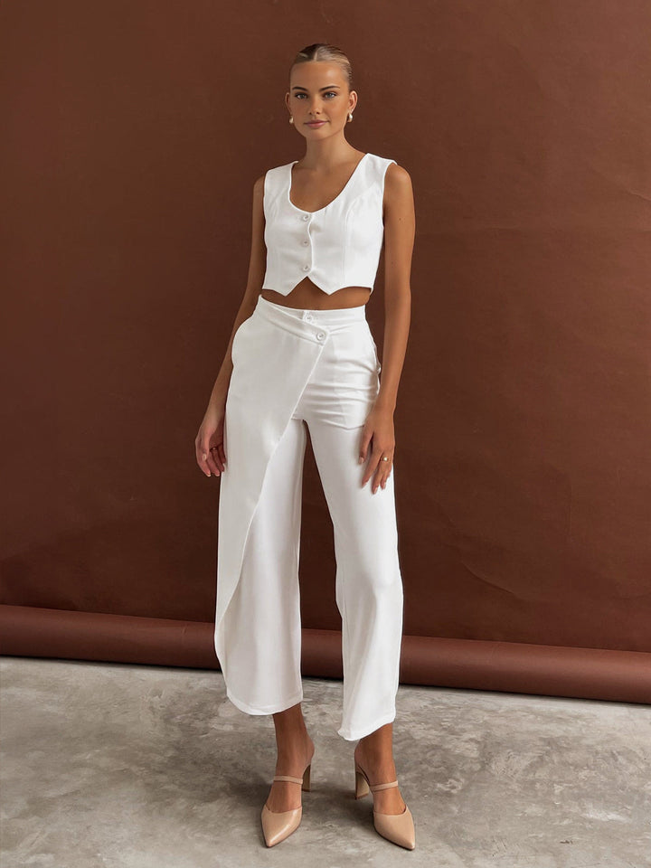 Solid Asymmetrical Straight Leg Pants Set  Liora Lane Boutique Pant Sets