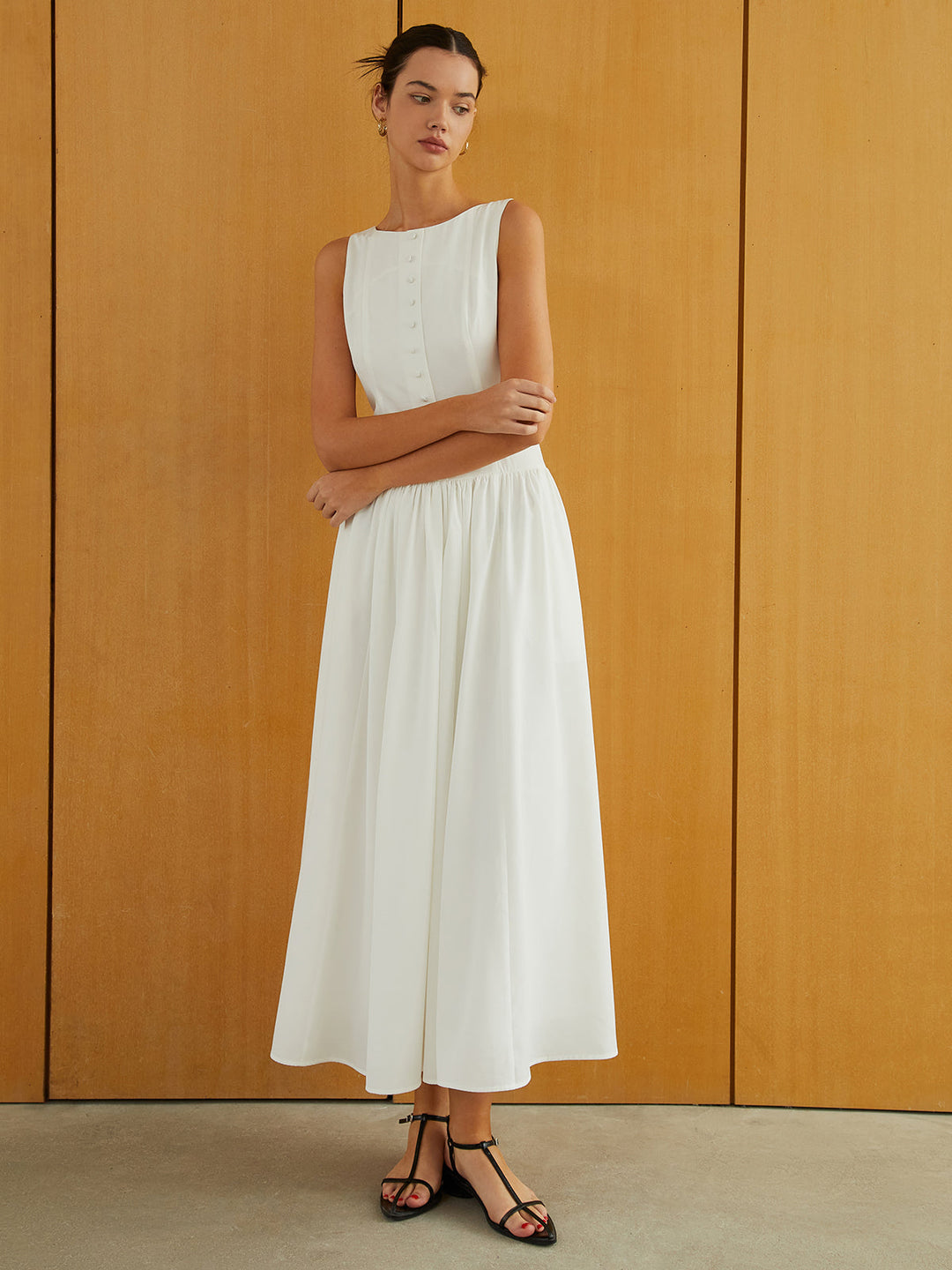 Button-Front Sleeveless Pockets Long Dress  Liora Lane Boutique Dresses