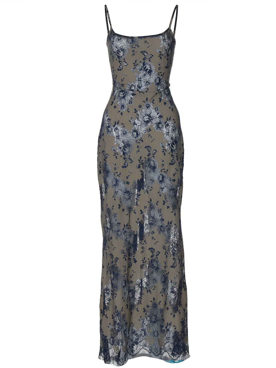 Semi-Sheer Midnight Garden Lace Up Cami Long Dress  Liora Lane Boutique Dresses