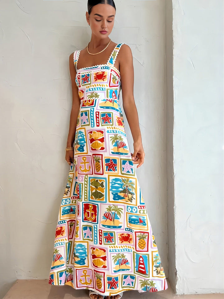 Graffiti Print Sleeveless Long Dress  Liora Lane Boutique Floral Dresses Multicolor / XL 84.99