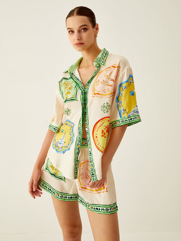 Loosen Printed Satin Shorts Set  Liora Lane Boutique Short Sets