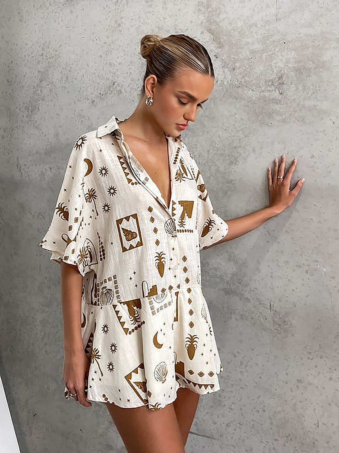 Semi-Sheer Loosen Print Jumpsuit  Liora Lane Boutique Jumpsuits