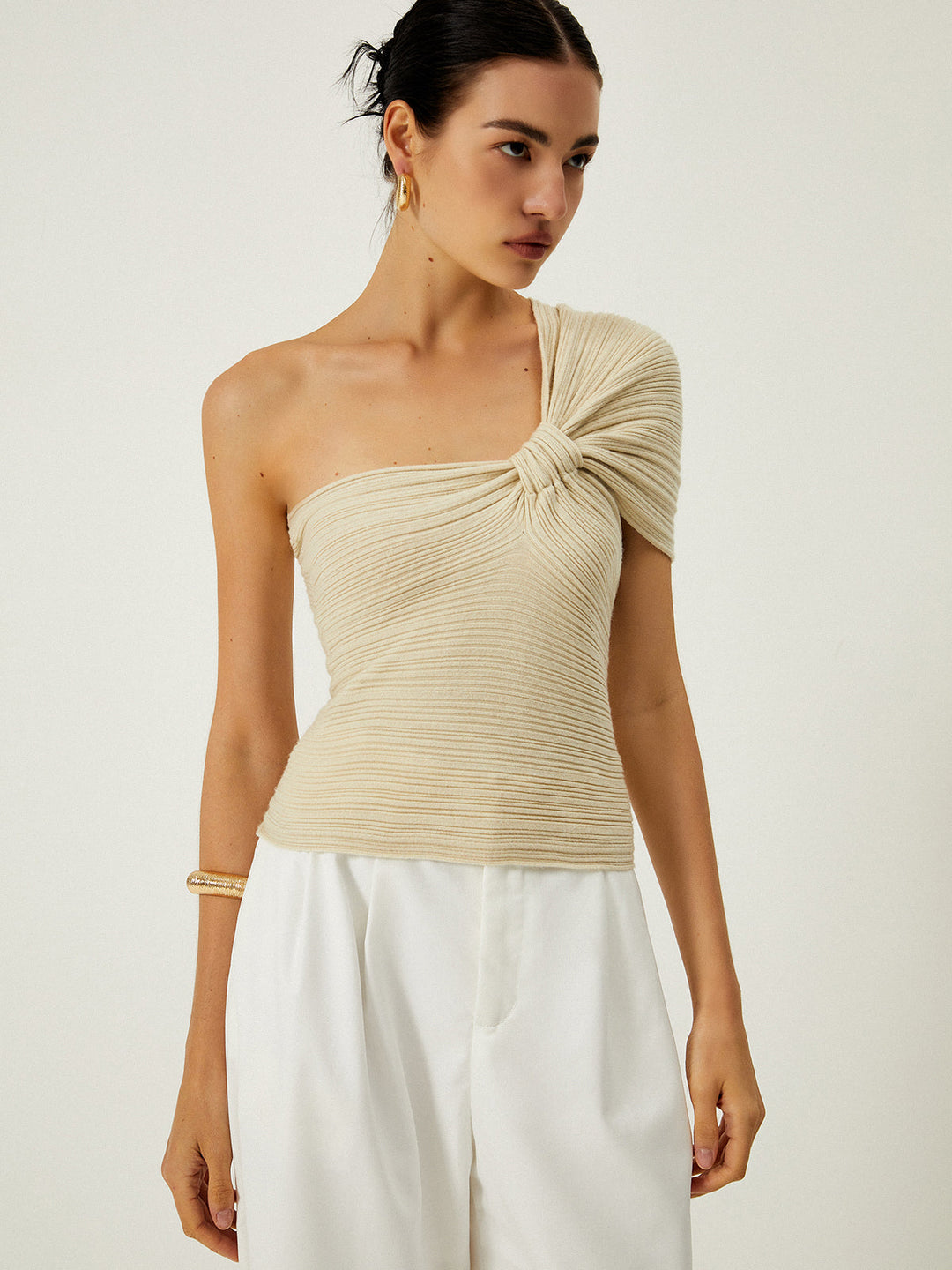 Asymmetrical One Shoulder Knotted Knit Top  Liora Lane Boutique Knit Tops