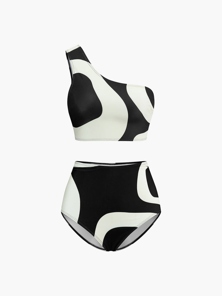 Two-Tone Asymmetrical Neck Bikini Set  Liora Lane Boutique Bikini Sets BlackandWhite / L 95.99