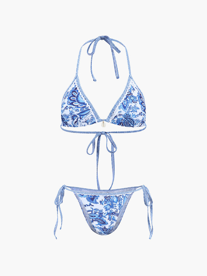 Printed Halter Knotted Bikini Set  Liora Lane Boutique Bikini Sets Blue / L 91.99
