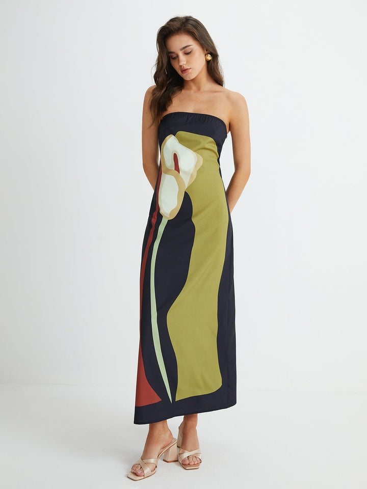 Large Floral Print Split Tube Long Dress  Liora Lane Boutique Dresses