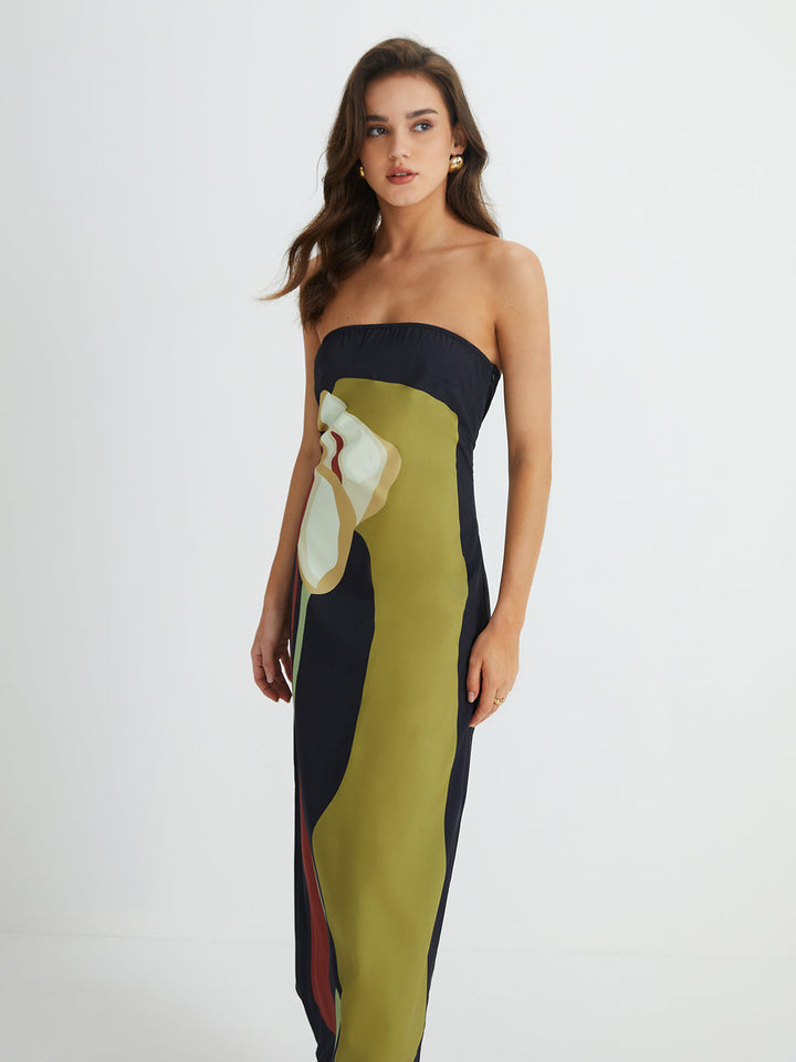 Large Floral Print Split Tube Long Dress  Liora Lane Boutique Dresses