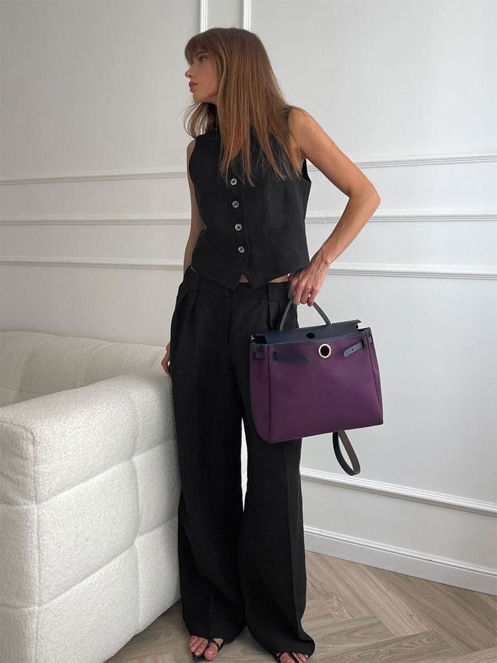 Cotton & Linen Pants Set  Liora Lane Boutique Pant Sets Black / XL 162.99