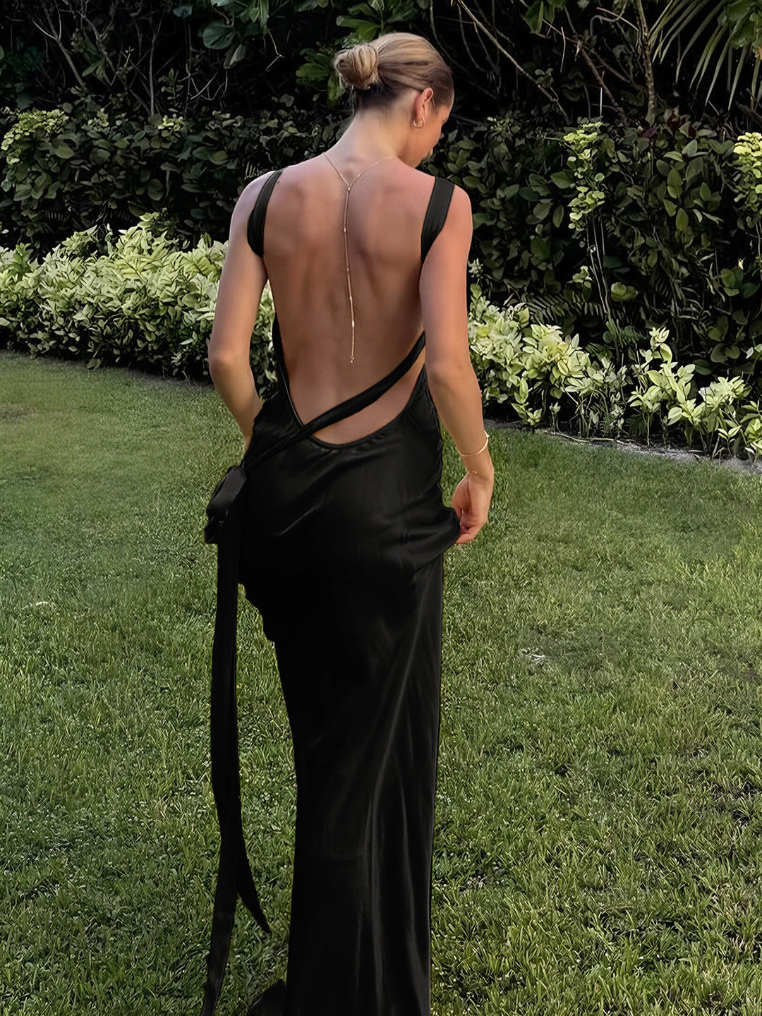 Semi-Sheer Satin Asymmetrical One Shoulder Long Dress  Liora Lane Boutique Dresses Black / XL 39.00