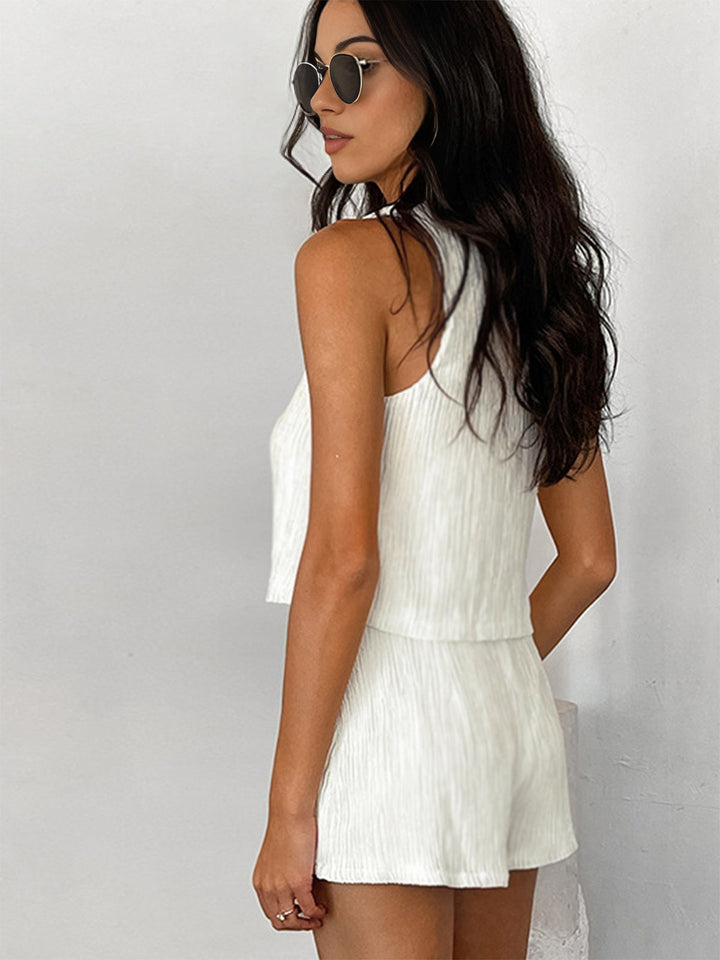 Solid Tie Front Vest With Shorts Set  Liora Lane Boutique Short Sets