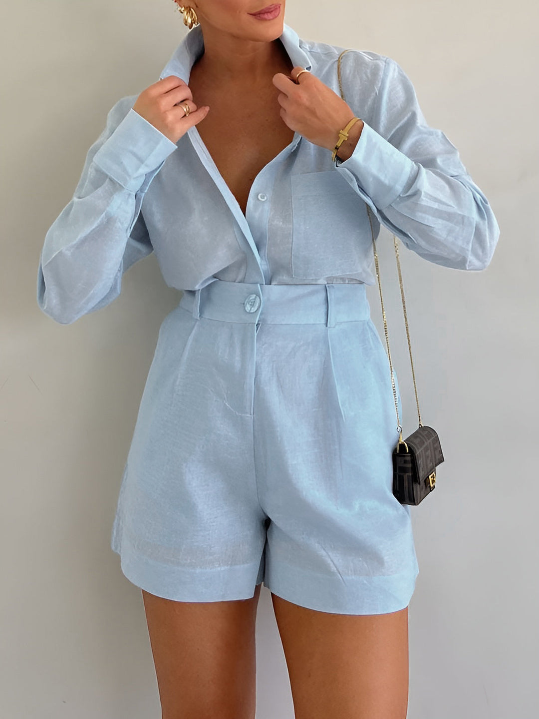 Long Sleeve Loose Shorts Set  Liora Lane Boutique Short Sets