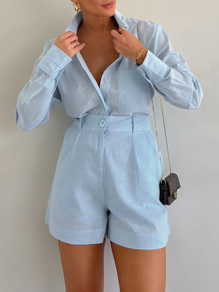Long Sleeve Loose Shorts Set  Liora Lane Boutique Short Sets