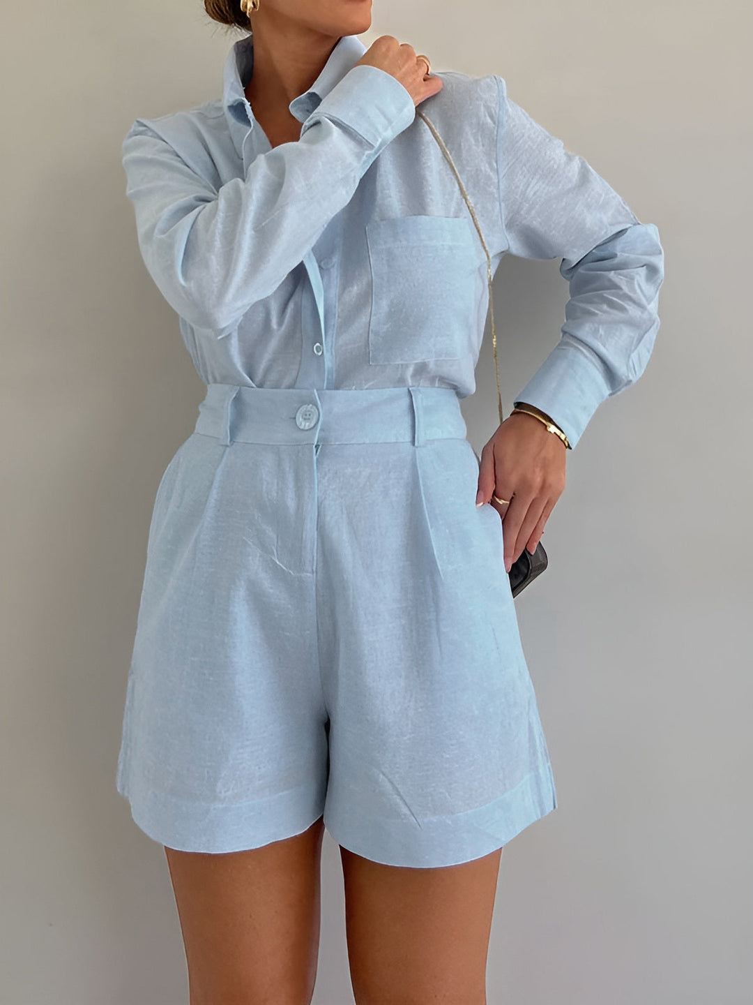 Long Sleeve Loose Shorts Set  Liora Lane Boutique Short Sets