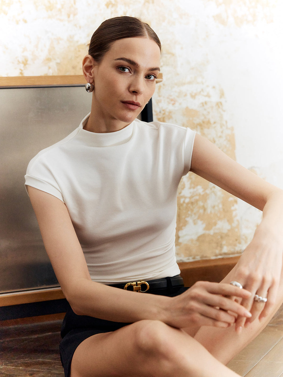 Solid Stand Collar Slim T-Shirt  Liora Lane Boutique T-Shirts