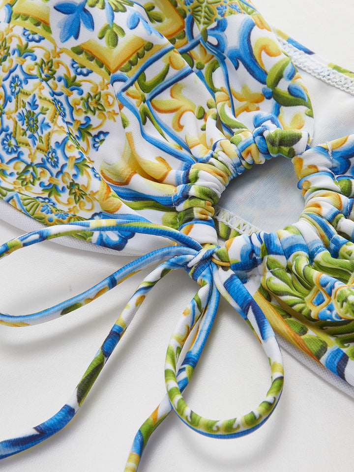 Strapless Print Knotted Bikini Set  Liora Lane Boutique Bikini Sets