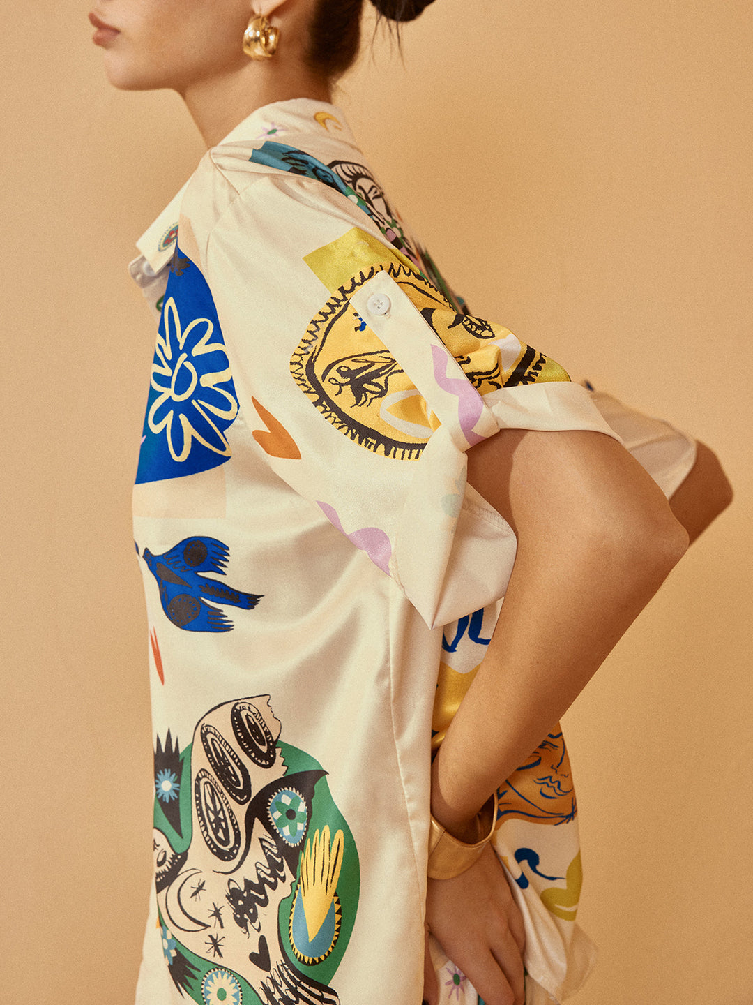 Satin Graffiti Lapel Pants Set  Liora Lane Boutique Pant Sets