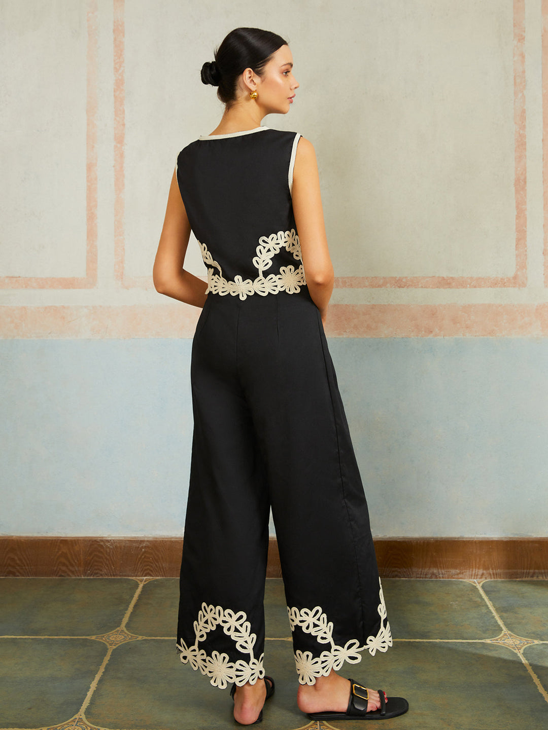 Casual Embroidery Sleeveless Zipper Pants Set  Liora Lane Boutique Pant Sets