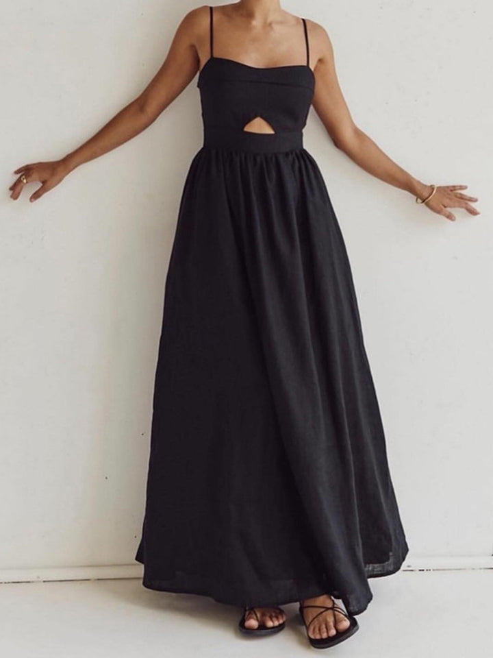 Cotton Sleeveless Pockets Cutout Long Dress  Liora Lane Boutique Dresses