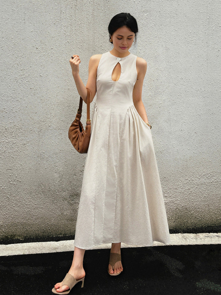 Cotton & Linen Pleated Cutout Long Dress  Liora Lane Boutique Dresses