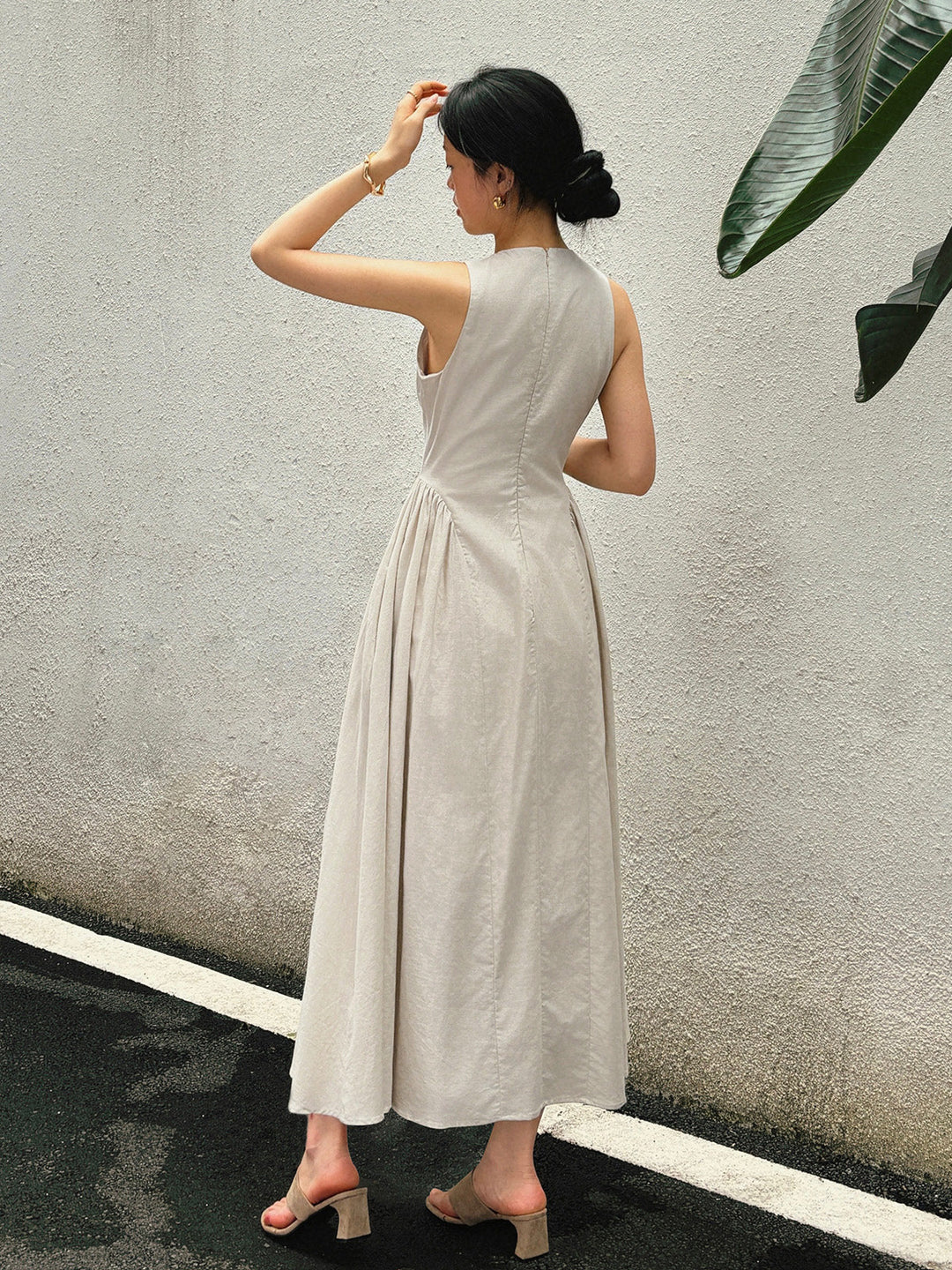 Cotton & Linen Pleated Cutout Long Dress  Liora Lane Boutique Dresses