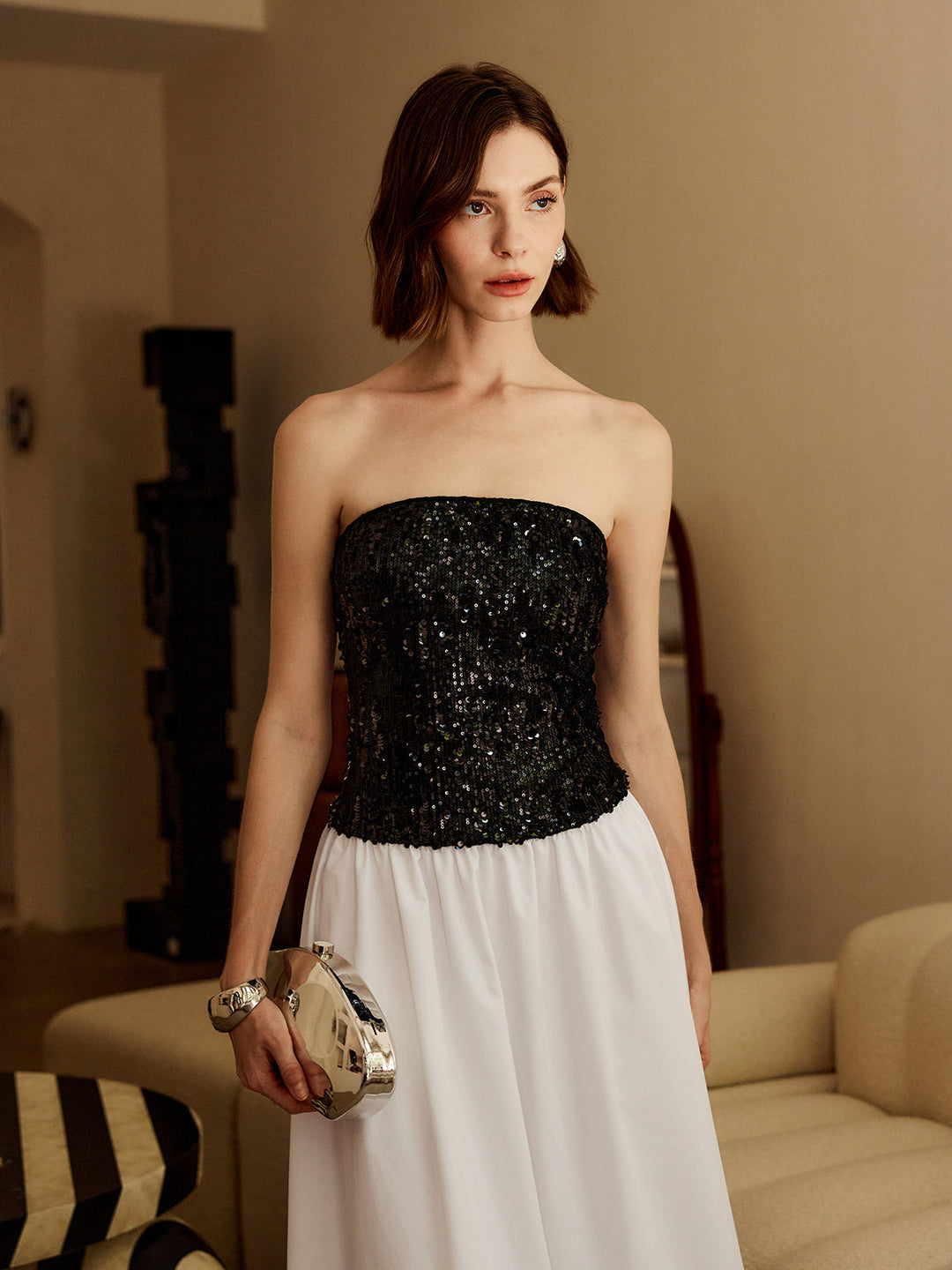 Pleated Sequins Tube Long Dress  Liora Lane Boutique Dresses