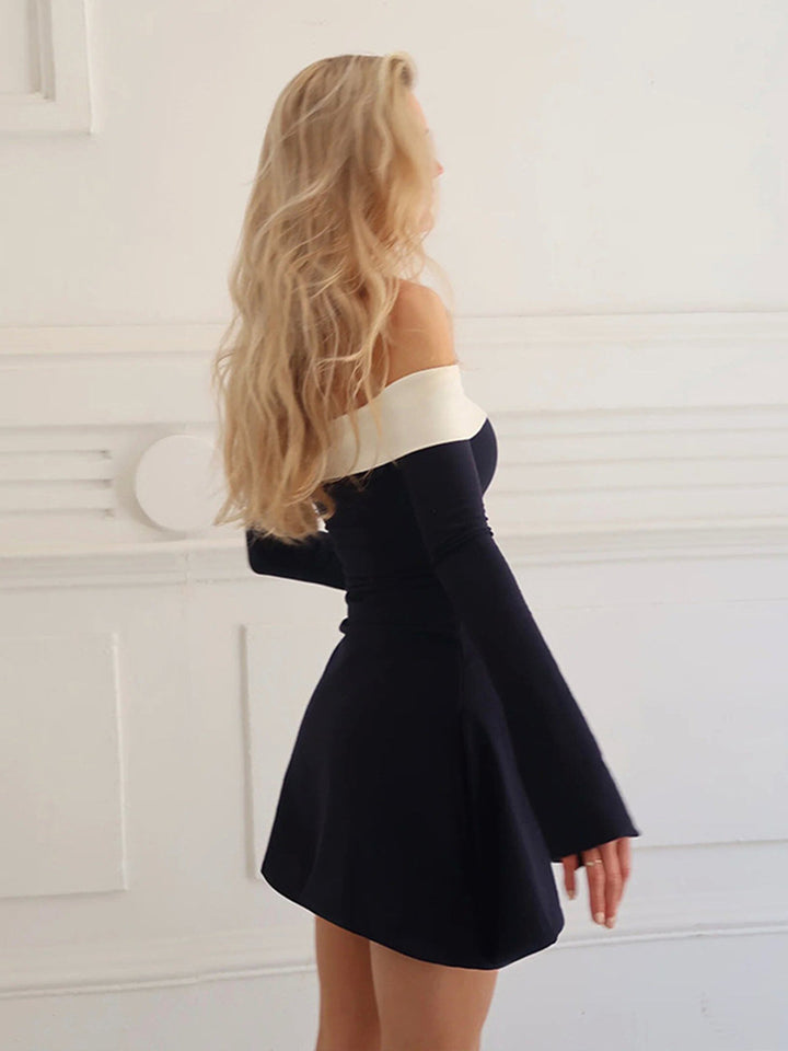 Color Block Off-Shoulder Long Sleeve Short Dress  Liora Lane Boutique Dresses