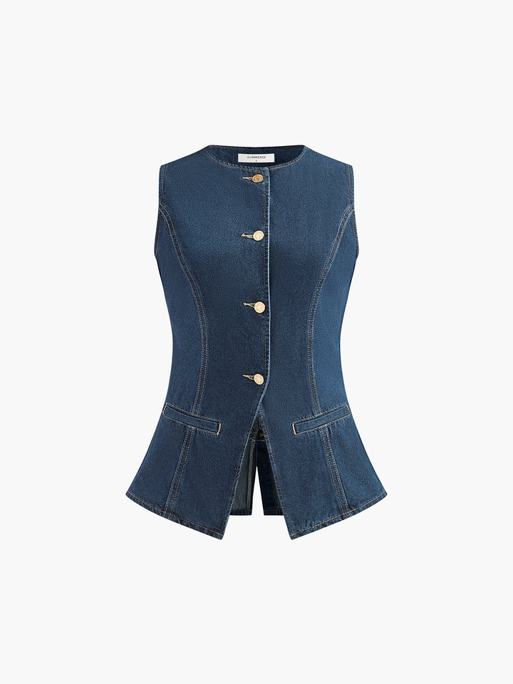 Denim Peplum Vest With Shorts Set  Liora Lane Boutique Short Sets
