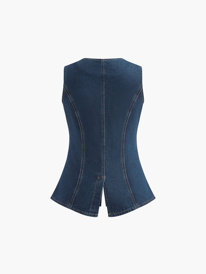 Denim Peplum Vest With Shorts Set  Liora Lane Boutique Short Sets